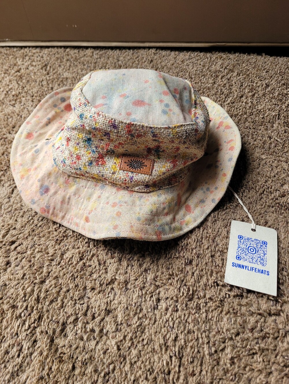 Sunnylife Hat NWT Hemp Cotton M Cream Pink Purple Blue Beach Festival Summer